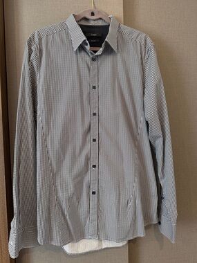 Slim Fit Black & White Micro-Check Dress Shirt